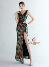 Mermaid V-neck Sequins Split Prom Dress