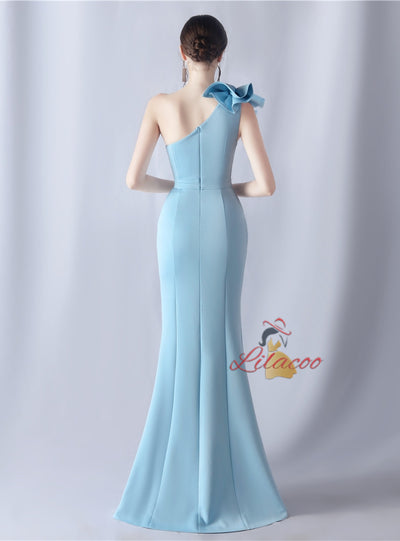 Mermaid One Shoulder Pleats Split Prom Dress