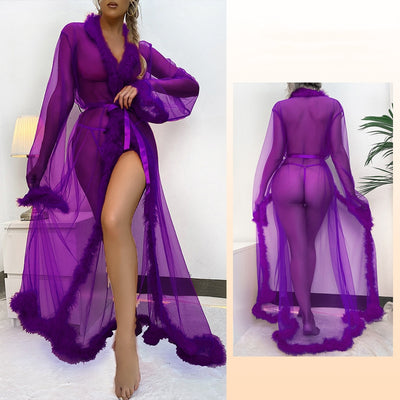 Gauze Long Robe Perspective Pajamas