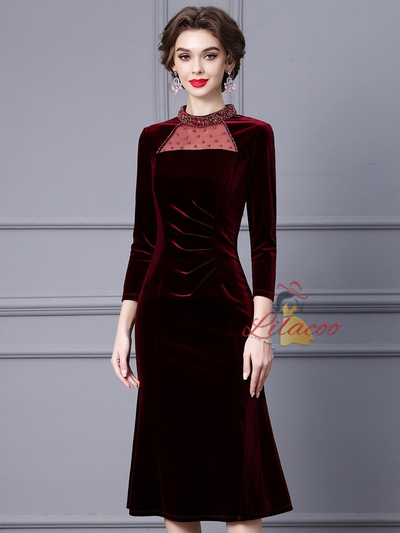 Black Velvet Beading Mother Of The Bride Dress