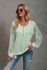 Stitching Long Sleeve Button T-shirt