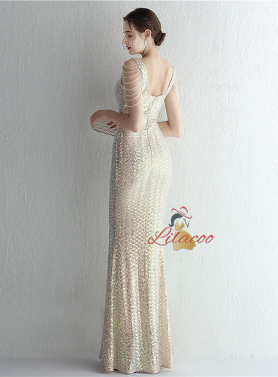 Mermaid Sequins V-neck Beading Prom Dress