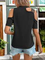 Casual Round Neck Shoulder-digging T-shirt