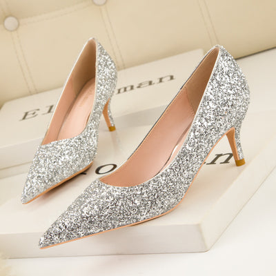 Thin High-heeled Pointed Sequined Shoes