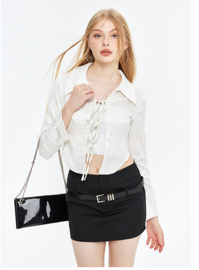 Lapel Lace Up Long Sleeve Shirt