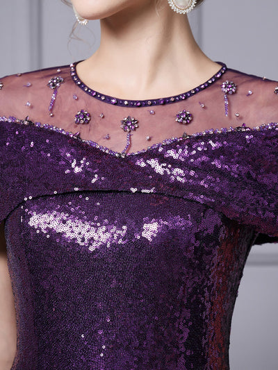 Burgundy Sequins Beading Mother Of The Bride Dress