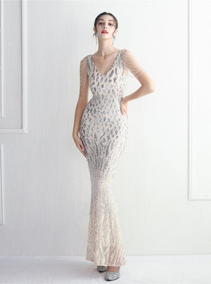 Sequins Mermaid V-neck Beading Prom Dress