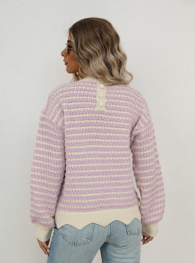 Round Neck Openwork Pullover Sweater