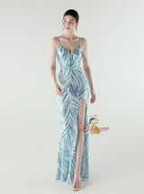 Mermaid Spaghetti Straps Sequins Split Beading Prom Dress