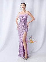 Sequins Mermaid Straps Feather Prom Dress