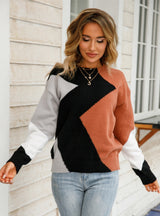 Long Sleeve Round Neck Diamond Sweater