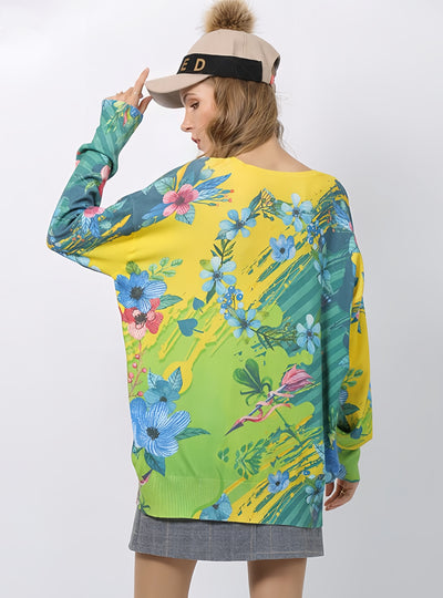 Flower Pullover Printed Round Neck Sweater