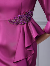 Burgundy Short Sleeve Beading Mother Of The Bride Dress