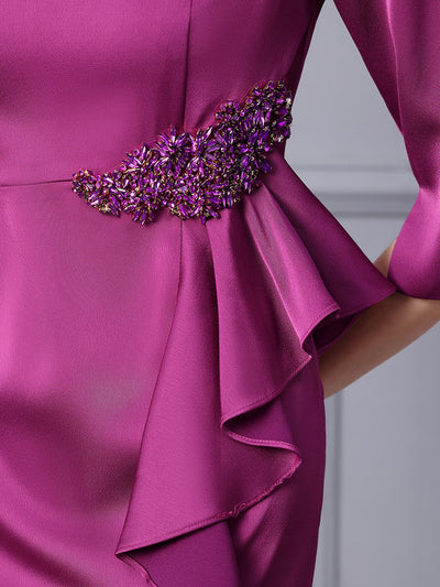 Burgundy Short Sleeve Beading Mother Of The Bride Dress