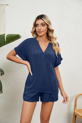 Solid Color V-neck Loose T-shirt Shorts Suit
