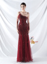 One Shoulder Sequins Beading Prom Dress