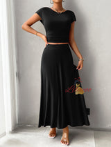 Summer Short Sleeve Slim Top Skirt Suit