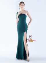 One Shoulder Beading Split Prom Dress