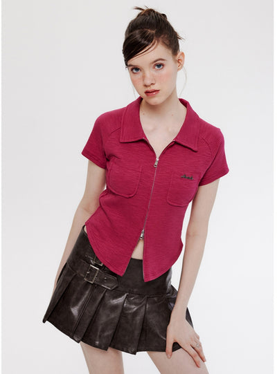Slim Short Sleeve Zipper POLO Collar T-shirt