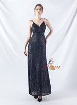 A-Line Sequins Spaghetti Straps Prom Dress