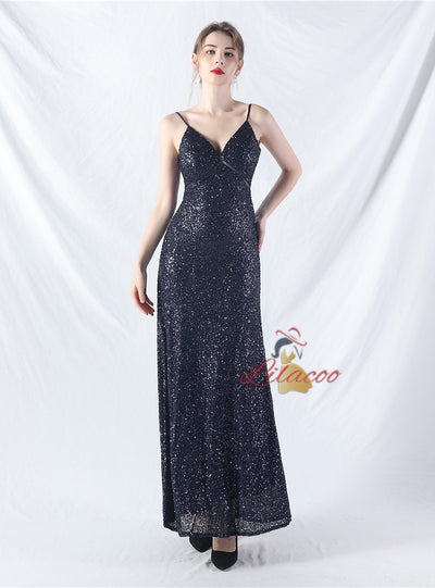 A-Line Sequins Spaghetti Straps Prom Dress