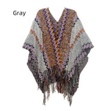 Ethnic White Knitted Split Tassels Shawl