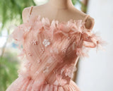Pink Tulle Sequins Flower Homecoming Dress
