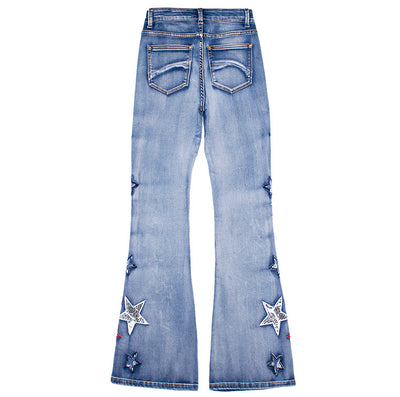 Women Flared Trousers Embroidered Jeans