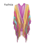 Rainbow Stripe Summer Sunscreen Thin Hollow Shawl