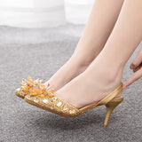 Pointed Rhinestone Stiletto Heels Sandals
