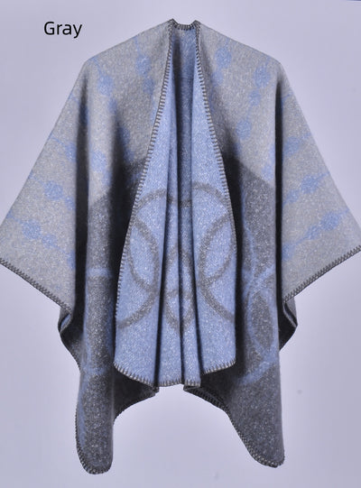 Thickened Cashmere Split Jacquard Scarf Cloak