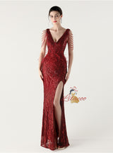 Mermaid Sequins V-neck Beading Prom Dress