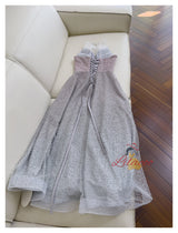 Gray Tulle Sequins Backless Prom Dress