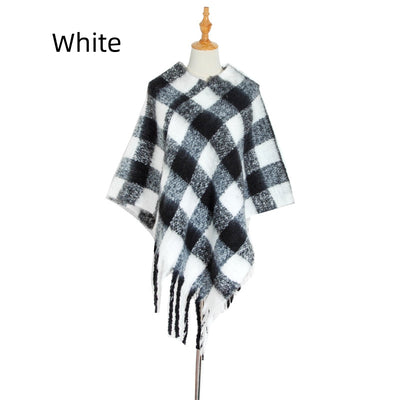 Thick Tassels Padded Plaid Shawl Cloak