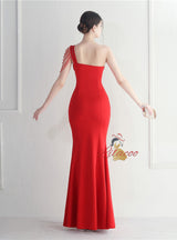 Mermaid One Shoulder Beading Split Prom Dress