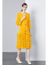 Slim V-neck Ruffled Wood Ears Dress