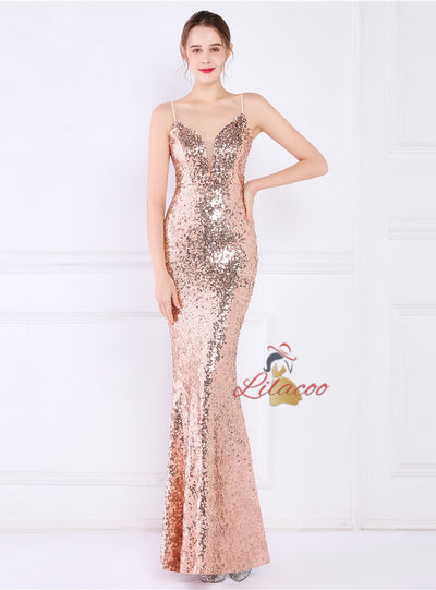 Mermaid Sequins Spaghetti Straps Prom Dress