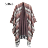 Checked Tassel Split Shawl