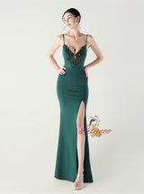 Mermaid Spaghetti Straps Appliques Prom Dress