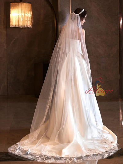 Ivory Satin Strapless Sequins Wedding Dress