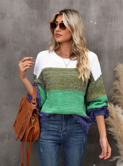 Spliced Contrast Loose Pullover Sweater