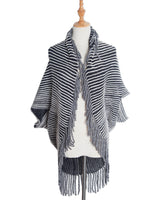Ribbed Striped Knitted Cardigan Shawl