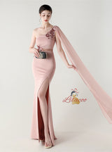 Mermaid One Shoulder Appliques Split Prom Dress