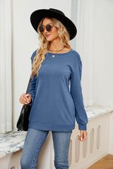 Solid Color Round Neck Casual Long Sleeve T-shirt