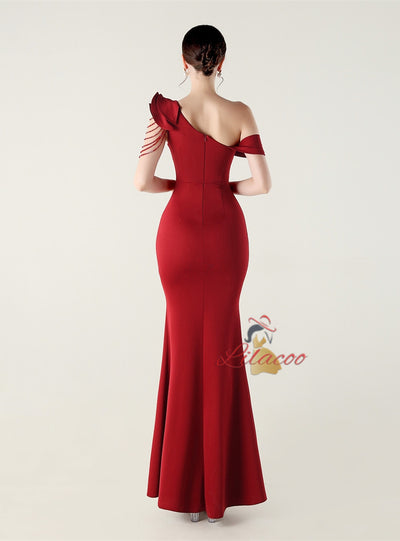 Mermaid One Shoulder Split Beading Prom Dress