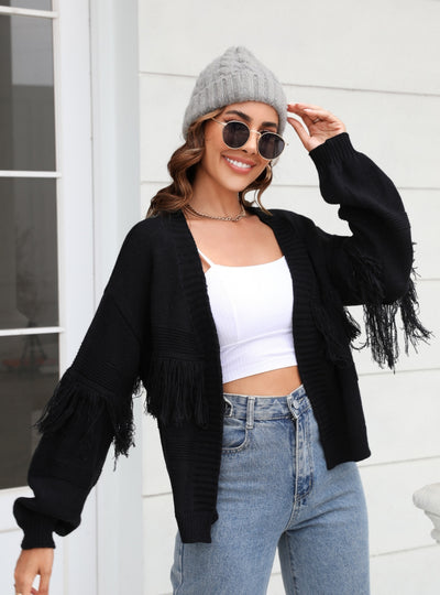 Short Knit Cardigan Fringed Sweater
