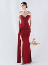 Mermaid Spaghetti Straps Beading Lace Prom Dress