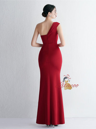 Mermaid One Shoulder Split Prom Dress