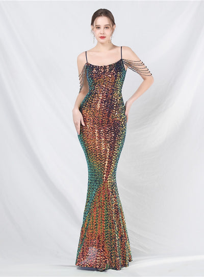 Mermaid Sequins Spaghetti Straps Prom Dress