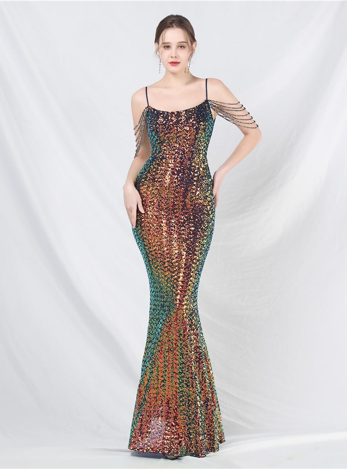Mermaid Sequins Spaghetti Straps Prom Dress